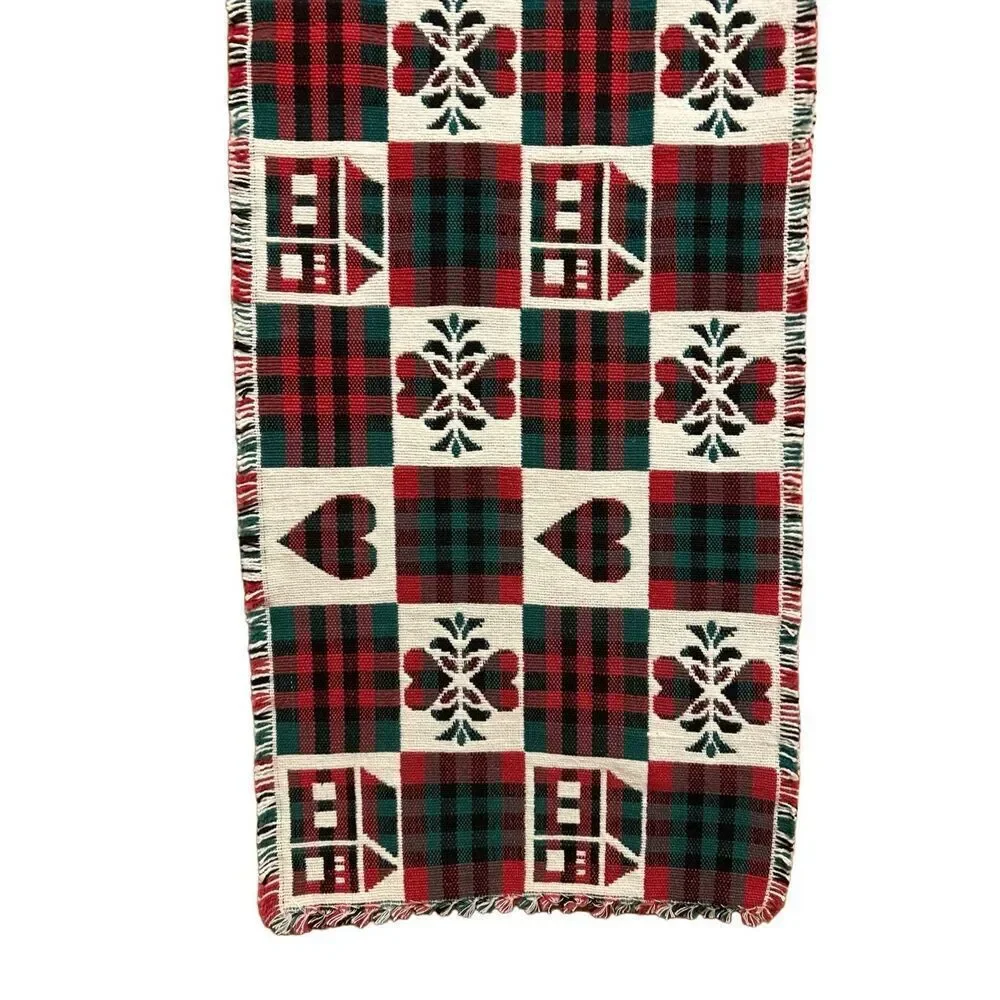 Country Plaid Table Runner Fringed Ends  72” inches L x 13” inches